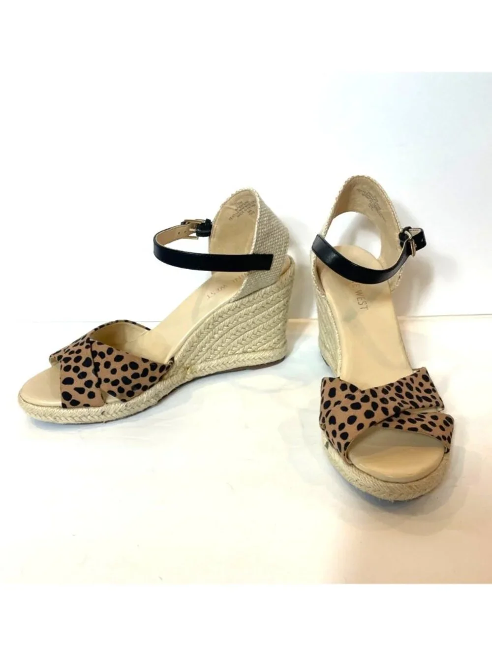 Nine West Joydyn Cheetah Print Espadrille Wedge Sandals Ankle Strap Size 7.5